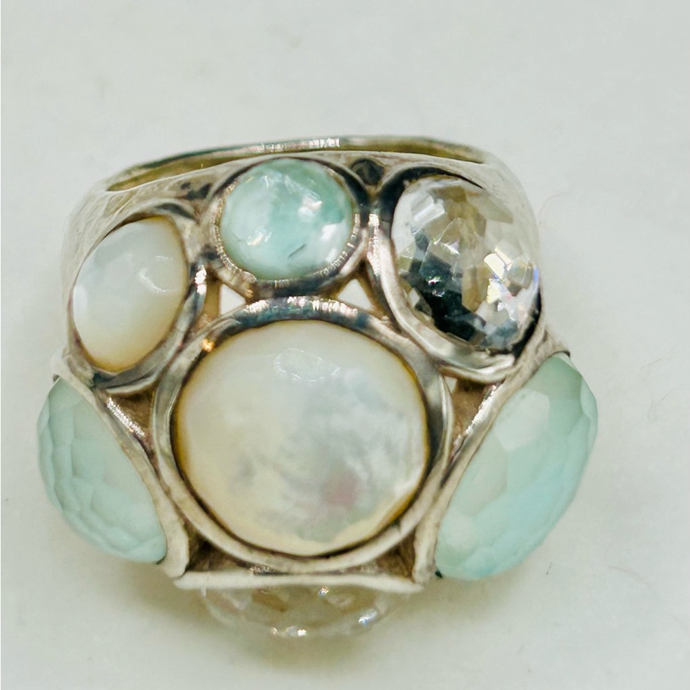 Ippolita 7 station Crystal & Quartz wonderland hammered silver domed ring *rare